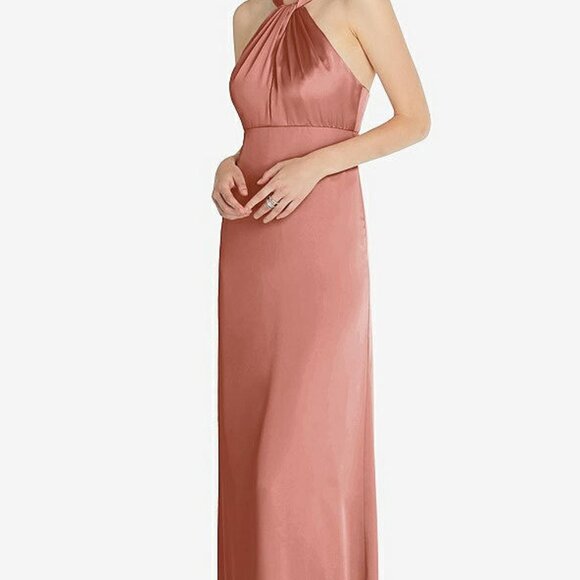 After Six 6855...Draped Twist Halter Low-Back Satin Dress...Desert Rose..Sz 12 - Picture 5 of 7